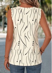 Beige Geometric Print Patchwork Sleeveless Asymmetrical Neck Tank Top | thumb picture 