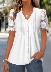 White Frill Short Sleeve V Neck T Shirt
