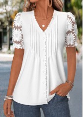 White Frill Short Sleeve V Neck T Shirt | thumb picture 