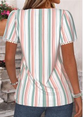 Multi Color Striped Pleated Short Sleeve T Shirt | thumb picture 