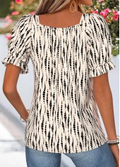 Beige Polka Dot Smocked Short Sleeve Square Neck Blouse | thumb picture 