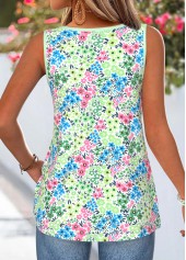 Green Ditsy Floral Print Button Sleeveless Tank Top | thumb picture 