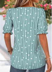 Green Geometric Print Curved Hem Short Sleeve T Shirt | thumb picture 