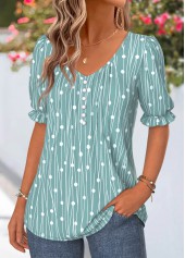 Green Geometric Print Curved Hem Short Sleeve T Shirt | thumb picture 