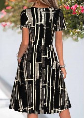 Black Geometric Print Double Side Pockets Short Sleeve Dress | thumb picture 