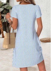 Blue Striped Short Tummy Coverage Asymmetrical Neck Dress | thumb picture 