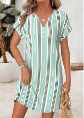 Light Green Multi Stripe Print Short Tummy Coverage Dress