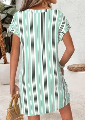 Light Green Multi Stripe Print Short Tummy Coverage Dress | thumb picture 