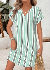 Light Green Multi Stripe Print Short Tummy Coverage Dress | thumb picture 