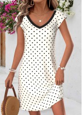 Beige Polka Dot Short Tummy Coverage V Neck Dress | thumb picture 