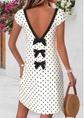 Beige Polka Dot Short Tummy Coverage V Neck Dress