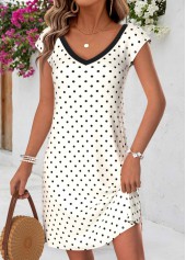 Beige Polka Dot Short Tummy Coverage V Neck Dress | thumb picture 