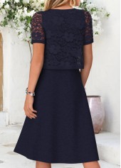 Navy Two-piece Short Sleeve Round Neck Dress and Cardigan | thumb picture 
