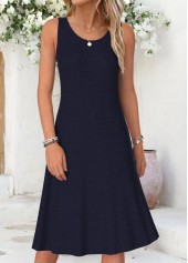 Navy Two-piece Short Sleeve Round Neck Dress and Cardigan | thumb picture 