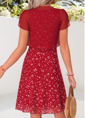 Red Geometric Print Two-piece Short Sleeve Dress and Cardigan | thumb picture 