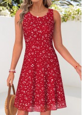 Red Geometric Print Two-piece Short Sleeve Dress and Cardigan | thumb picture 