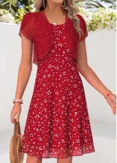 Red Geometric Print Two-piece Short Sleeve Dress and Cardigan | thumb picture 