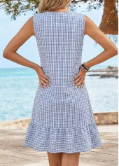 Light Blue Tummy Coverage Plaid Short Sleeveless Round Neck Dress | thumb picture 