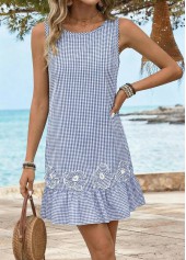 Light Blue Tummy Coverage Plaid Short Sleeveless Round Neck Dress | thumb picture 