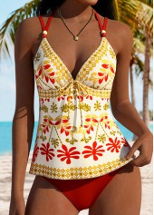 Multi Color Mid Waisted Tummy Coverage Tankini Set