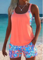 Coral Mid Waisted Pocket Floral Print Tankini Set | thumb picture 
