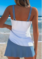 Dusty Blue Mid Waisted Patchwork Striped Tankini Set | thumb picture 