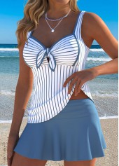 Dusty Blue Mid Waisted Patchwork Striped Tankini Set | thumb picture 