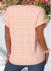 Light Pink Patchwork Short Sleeve Split Neck Blouse | thumb picture 