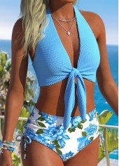 Blue Mid Waisted Ruched/shirred Floral Print Bikini Set | thumb picture 
