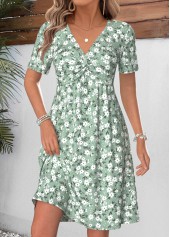 Sage Green Ditsy Floral Print Short Tummy Coverage Dress