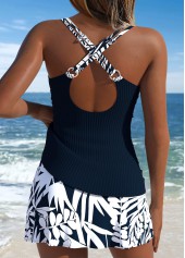 Navy Mid Waisted Surplice Floral Print Tankini Set | thumb picture 