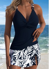 Navy Mid Waisted Surplice Floral Print Tankini Set | thumb picture 