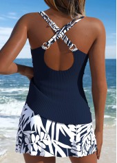 Navy Mid Waisted Surplice Floral Print Tankini Set | thumb picture 