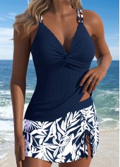 Navy Mid Waisted Surplice Floral Print Tankini Set | thumb picture 