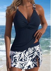 Navy Mid Waisted Surplice Floral Print Tankini Set | thumb picture 