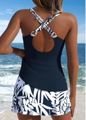 Navy Mid Waisted Surplice Floral Print Tankini Set | thumb picture 