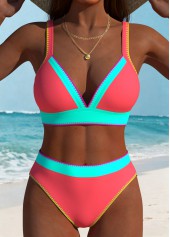 Multi Color High Waisted Contrast Piping Bikini Set