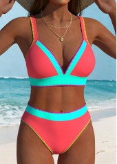 Multi Color High Waisted Contrast Piping Bikini Set | thumb picture 