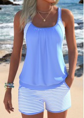 Navy Mid Waisted Hollow Out Floral Print Tankini Set