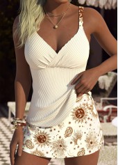 Beige Mid Waisted Star Print Tankini Set