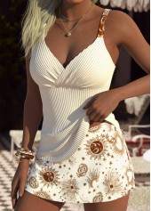 Beige Mid Waisted Star Print Tankini Set | thumb picture 