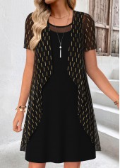 Black Geometric Print Short Two-piece Dress and Cardigan | thumb picture 