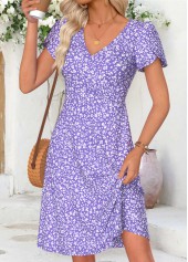 Light Purple Ditsy Floral Print Short Surplice Dress