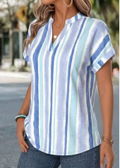 Light Blue Geometric Print Tummy Coverage Short Sleeve Blouse | thumb picture 