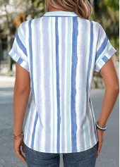 Light Blue Geometric Print Tummy Coverage Short Sleeve Blouse | thumb picture 