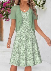 Sage Green Floral Print Two-piece Dress and Cardigan | thumb picture 