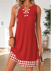 Red Plaid Short Tummy Coverage Sleeveless V Neck Dress