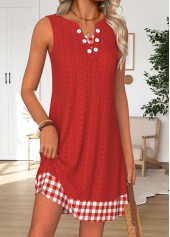 Red Plaid Short Tummy Coverage Sleeveless V Neck Dress | thumb picture 