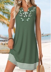 Green Floral Print Short Tummy Coverage Long Sleeve Dress