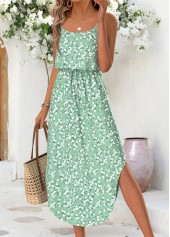 Light Green Ditsy Floral Print Bowknot Strappy Dress | thumb picture 